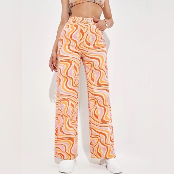 SHEIN Denim - SHEIN ICON Allover Print High Waist Wide Leg Jeans - Size M Brand New